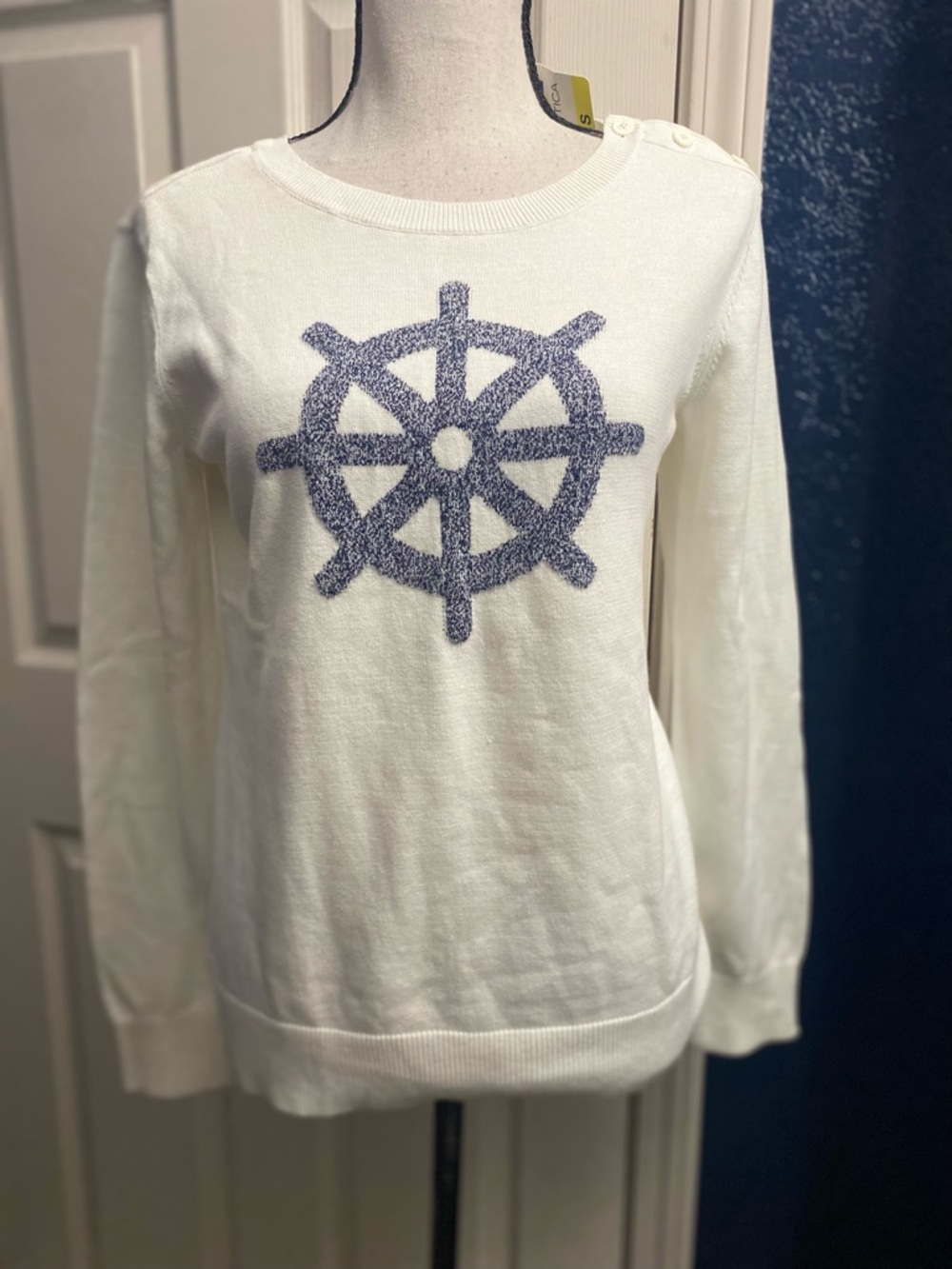 Nautica White Sweater with Navy Trim
